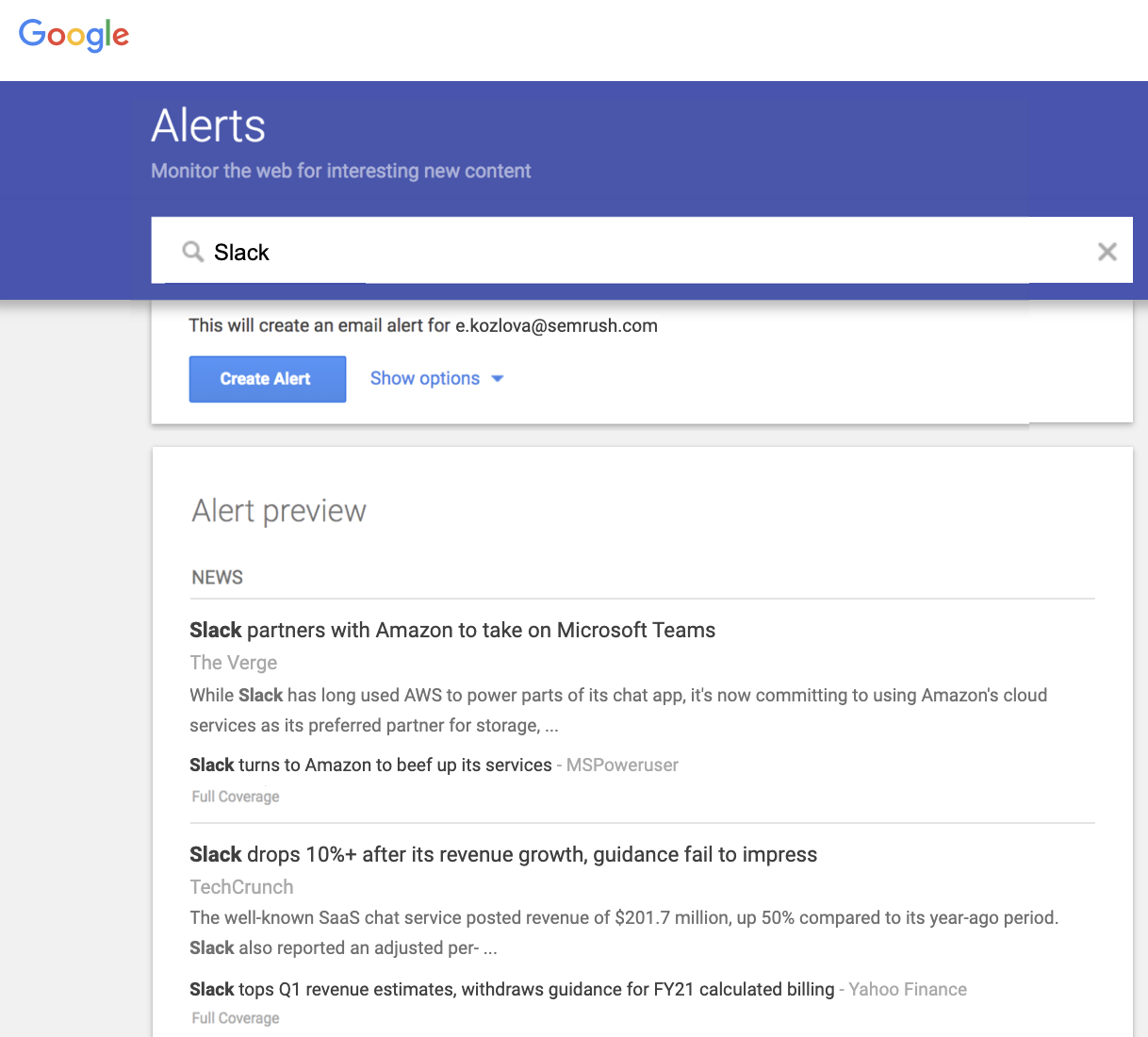 Google Alerts Tool for Market Trend Analysis